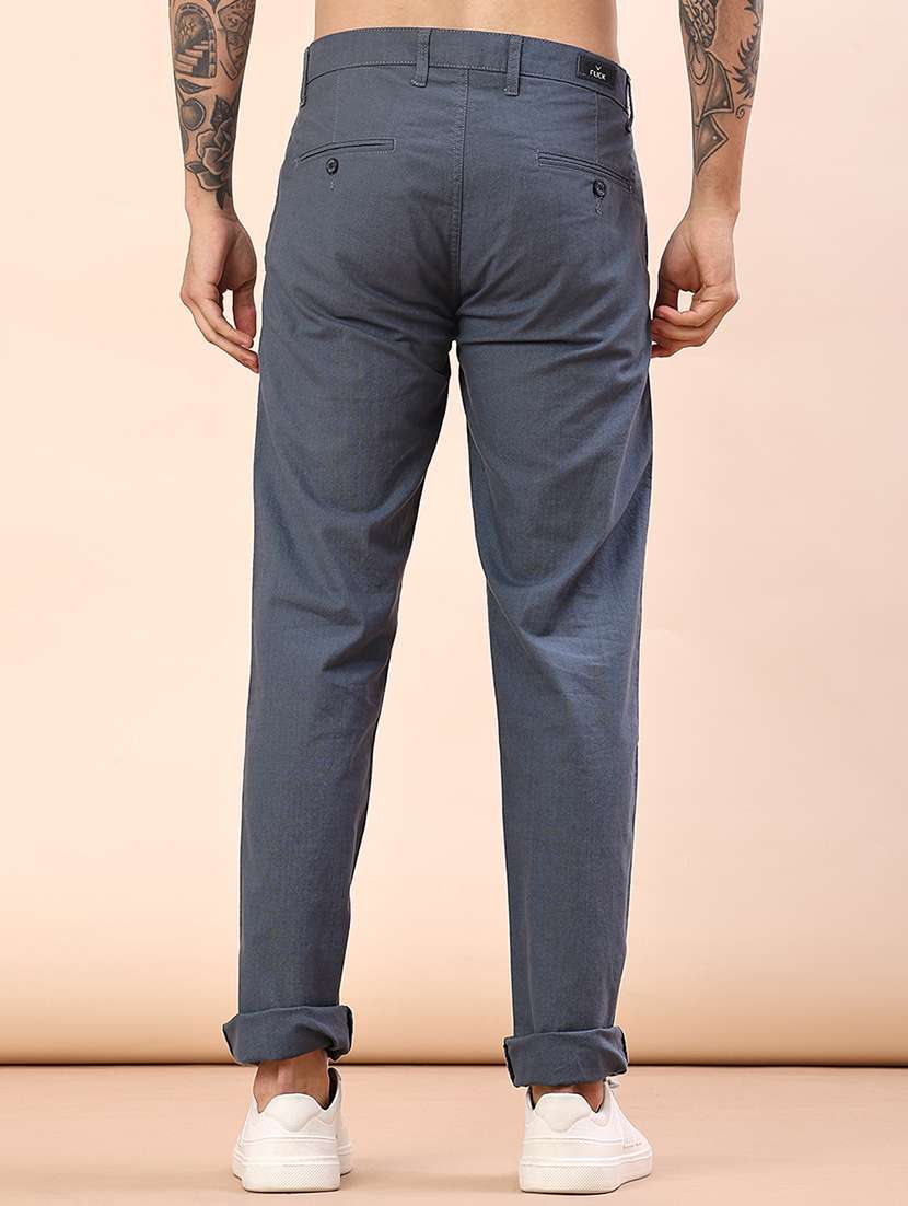 blue linen flat front casual trousers - 21885306 -  Standard Image - 3