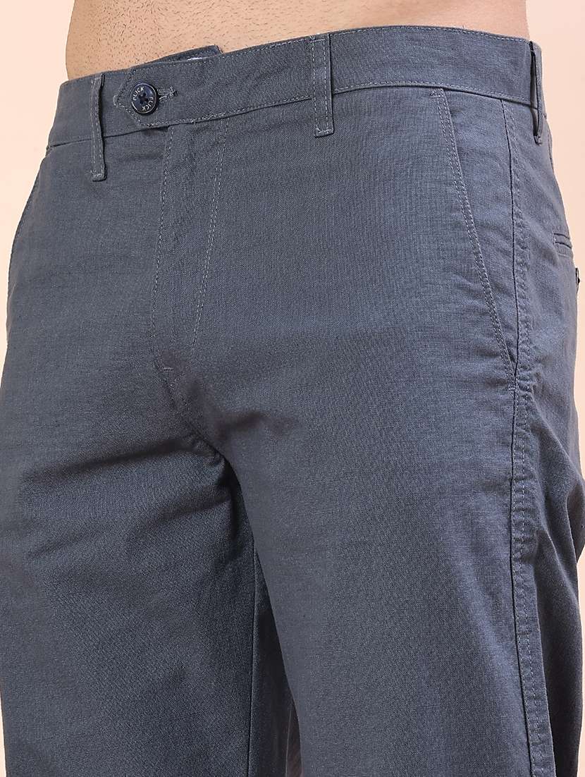 blue linen flat front casual trousers - 21885306 -  Standard Image - 5