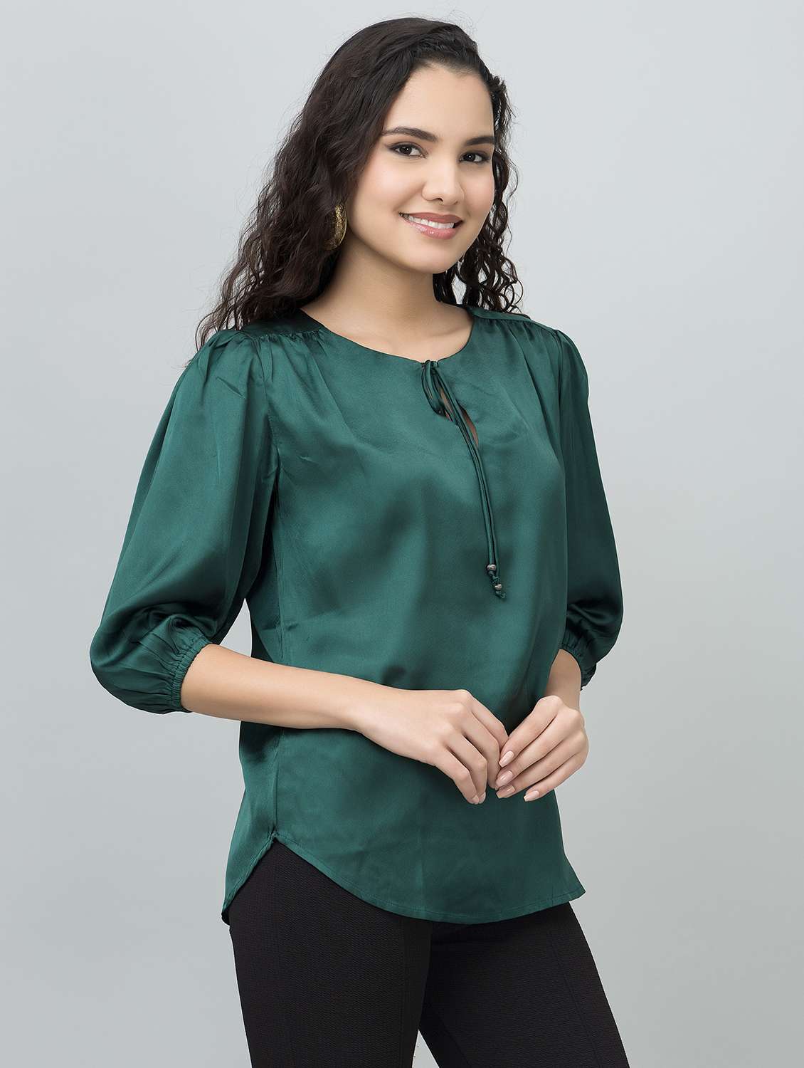 women solid puff sleeves regular top - 21885931 - Standard Image - 3