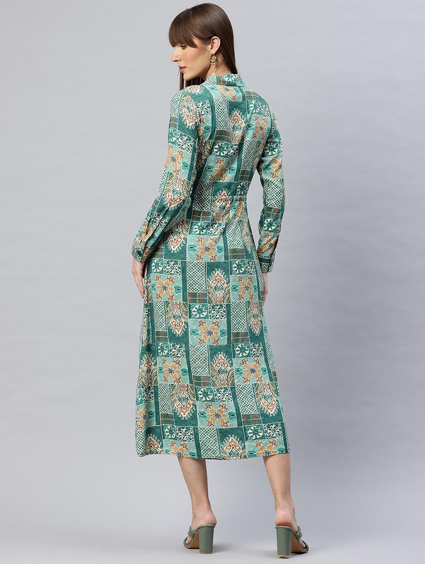 women printed lapel neck shirt dress - 21887815 - Standard Image - 3