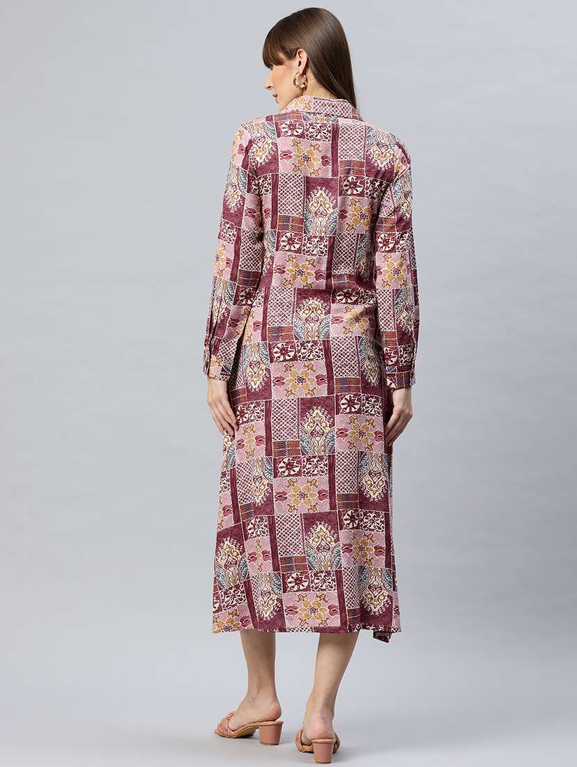women printed lapel neck shirt dress - 21887816 -  Standard Image - 3