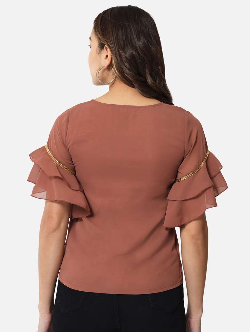 women solid short sleeves regular top - 21898925 - Standard Image - 3
