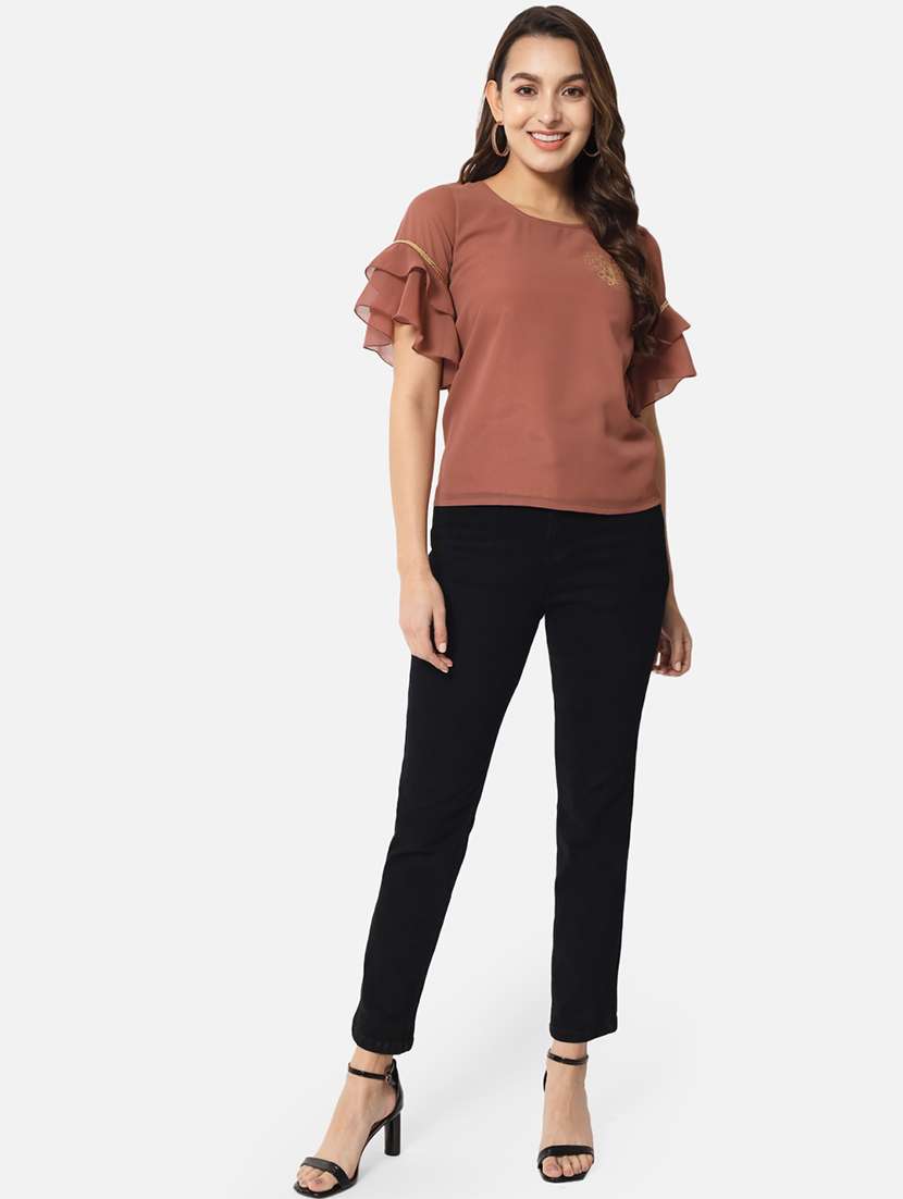 women solid short sleeves regular top - 21898925 - Standard Image - 5