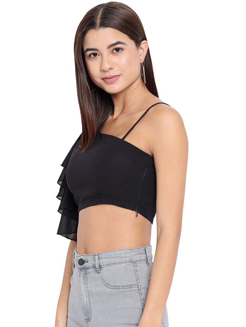 women solid single shoulder crop top - 21898931 - Standard Image - 3