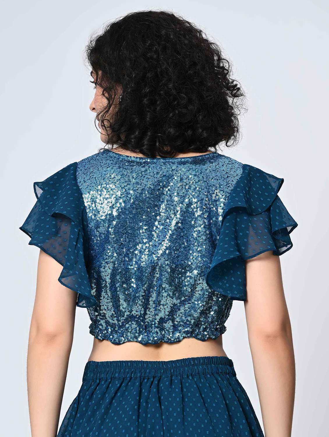 women embellished ruffled sleeves crop top - 21898940 -  Standard Image - 3