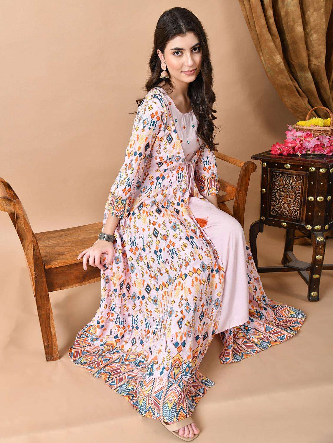 women printed three quarter sleeve ethnic dress - 21899000 -  Standard Image - 5
