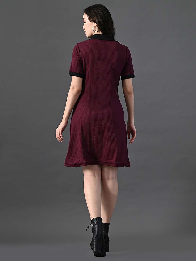 women solid short sleeves collared a-line dress - 21899159 - Standard Image - 3