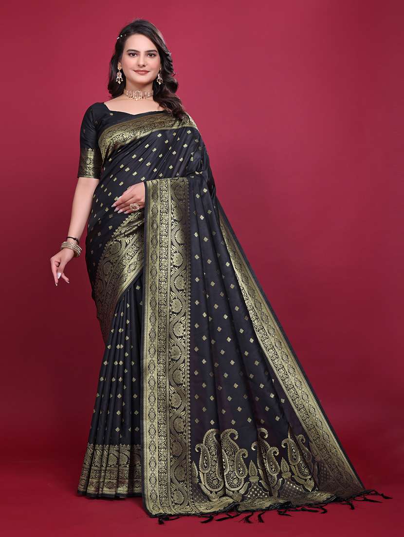 women black banarasi saree with blouse - 21899286 -  Zoom Image - 0