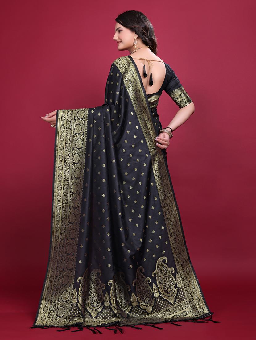 women black banarasi saree with blouse - 21899286 - Standard Image - 3