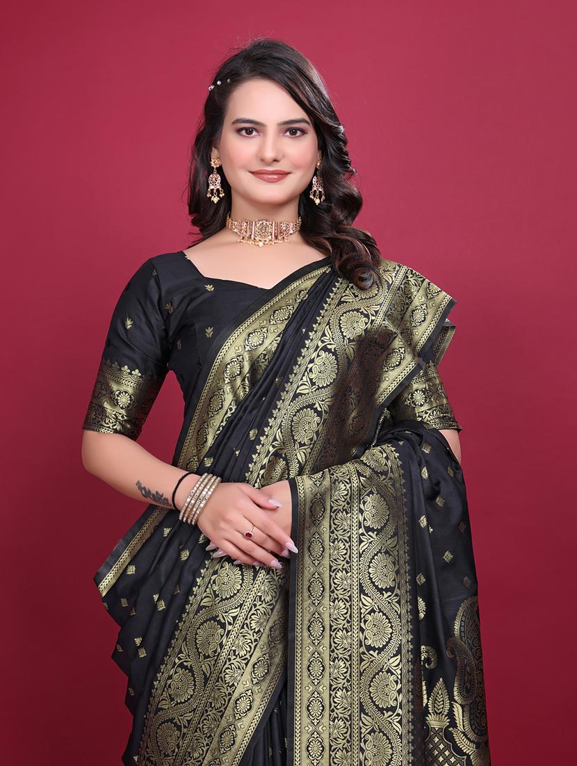 women black banarasi saree with blouse - 21899286 - Standard Image - 5