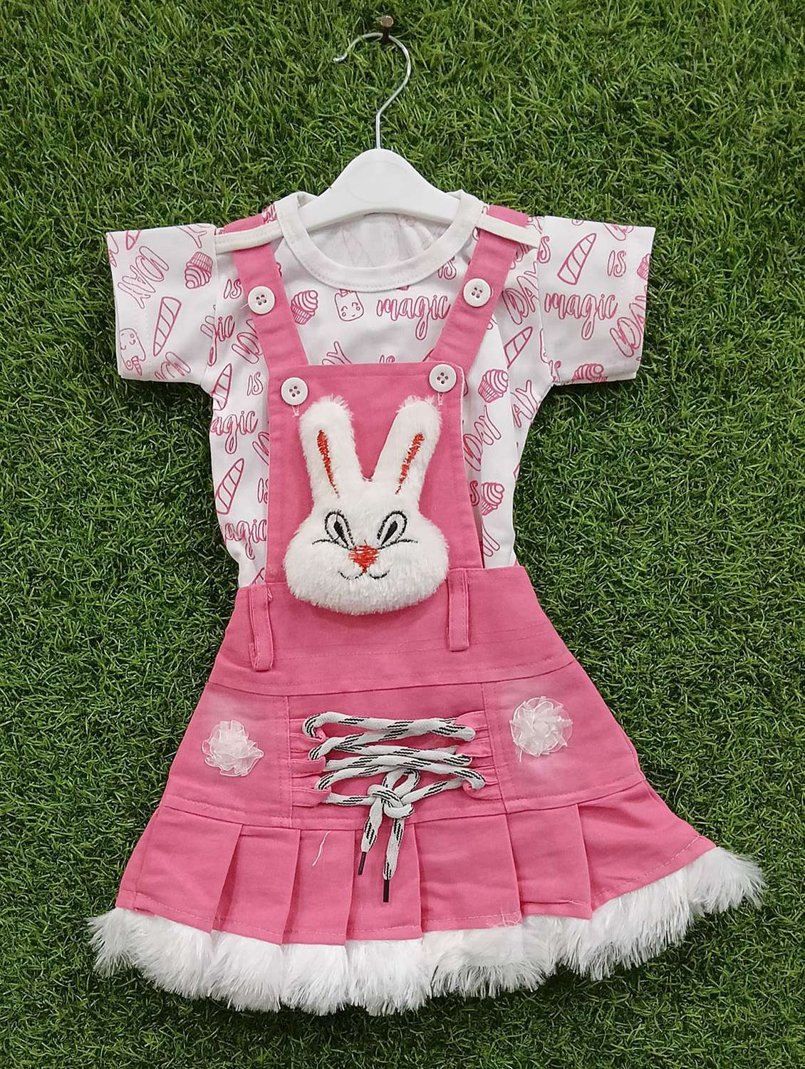 girls printed adjustable strap dungaree dress