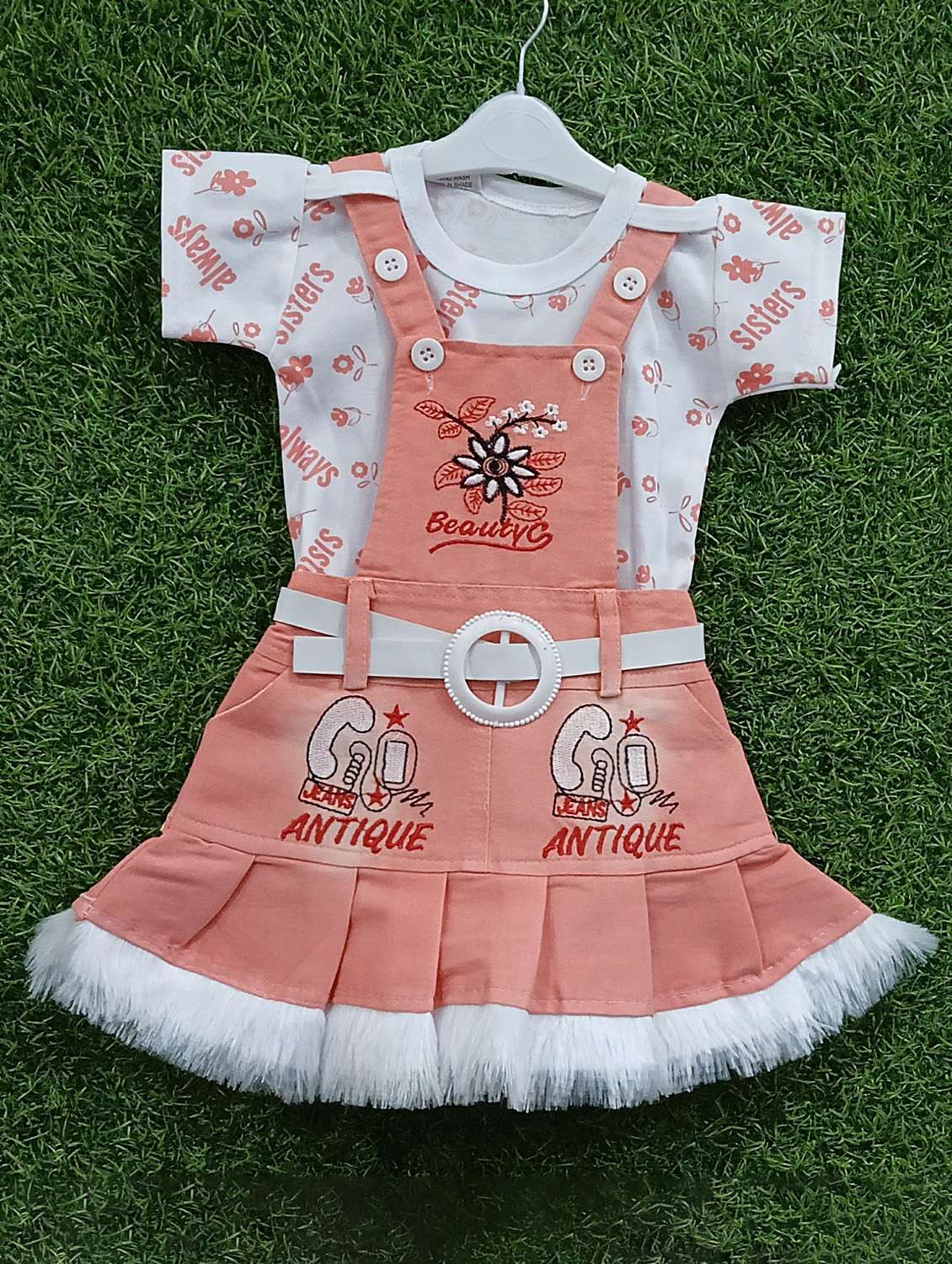 girls printed adjustable strap dungaree dress