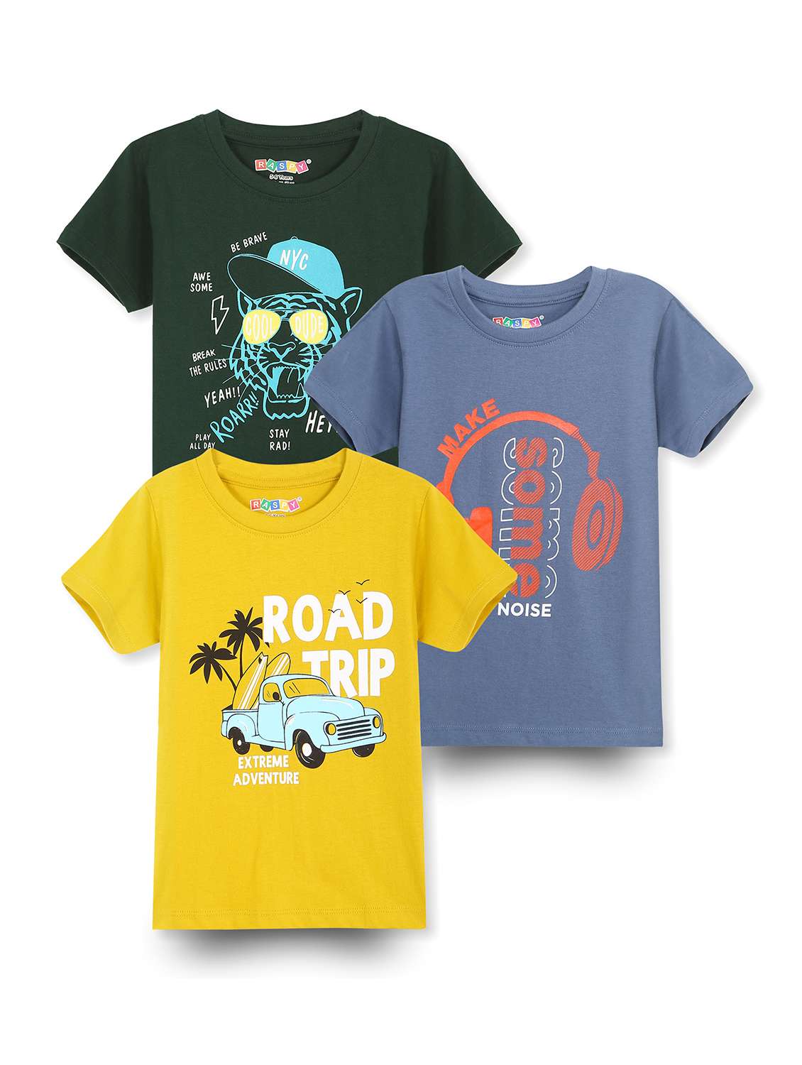 boys pack of 3 round neck t-shirt