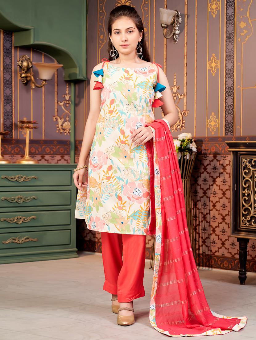 girls printed kurta and pant with dupatta   - 21900959 -  Zoom Image - 0