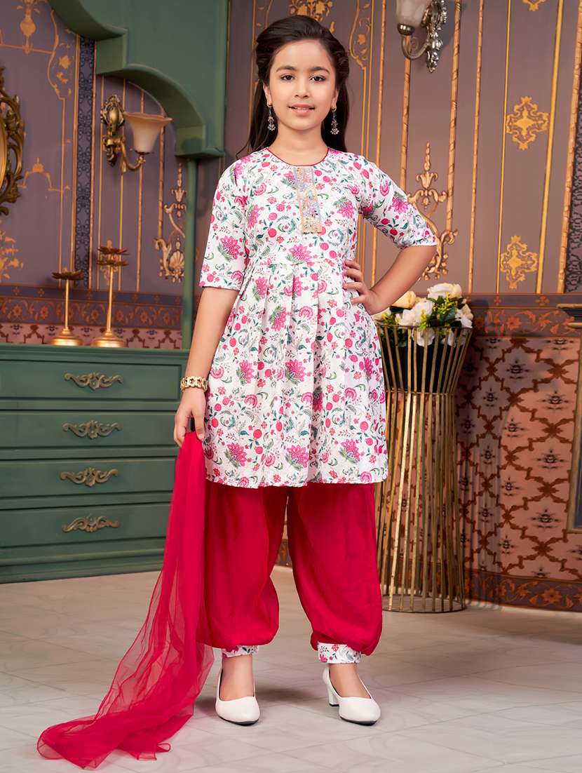 girls floral printed kurta and patiyala with dupatta  
