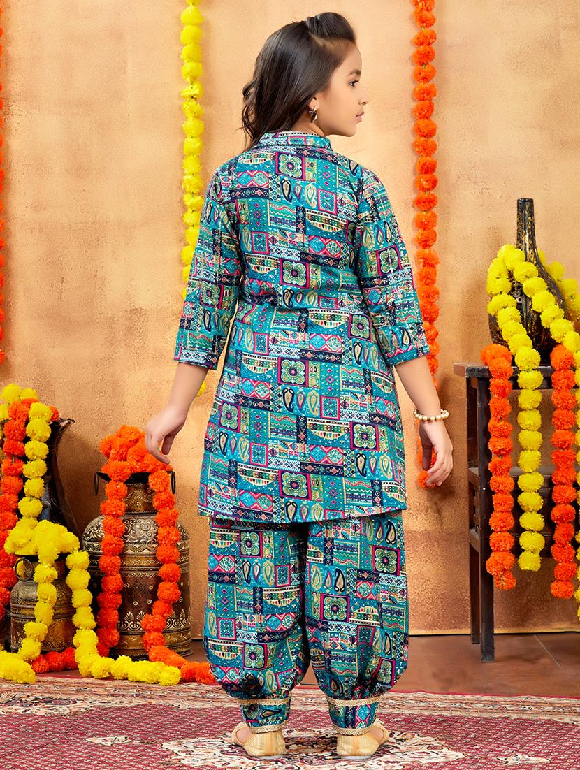 girls printed collared kurta and salwar set - 21900978 - Standard Image - 3