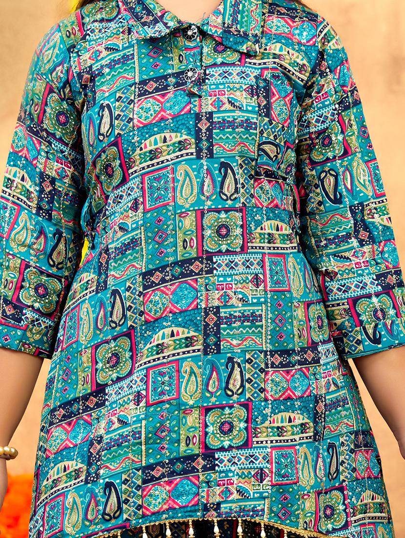 girls printed collared kurta and salwar set - 21900978 - Standard Image - 5