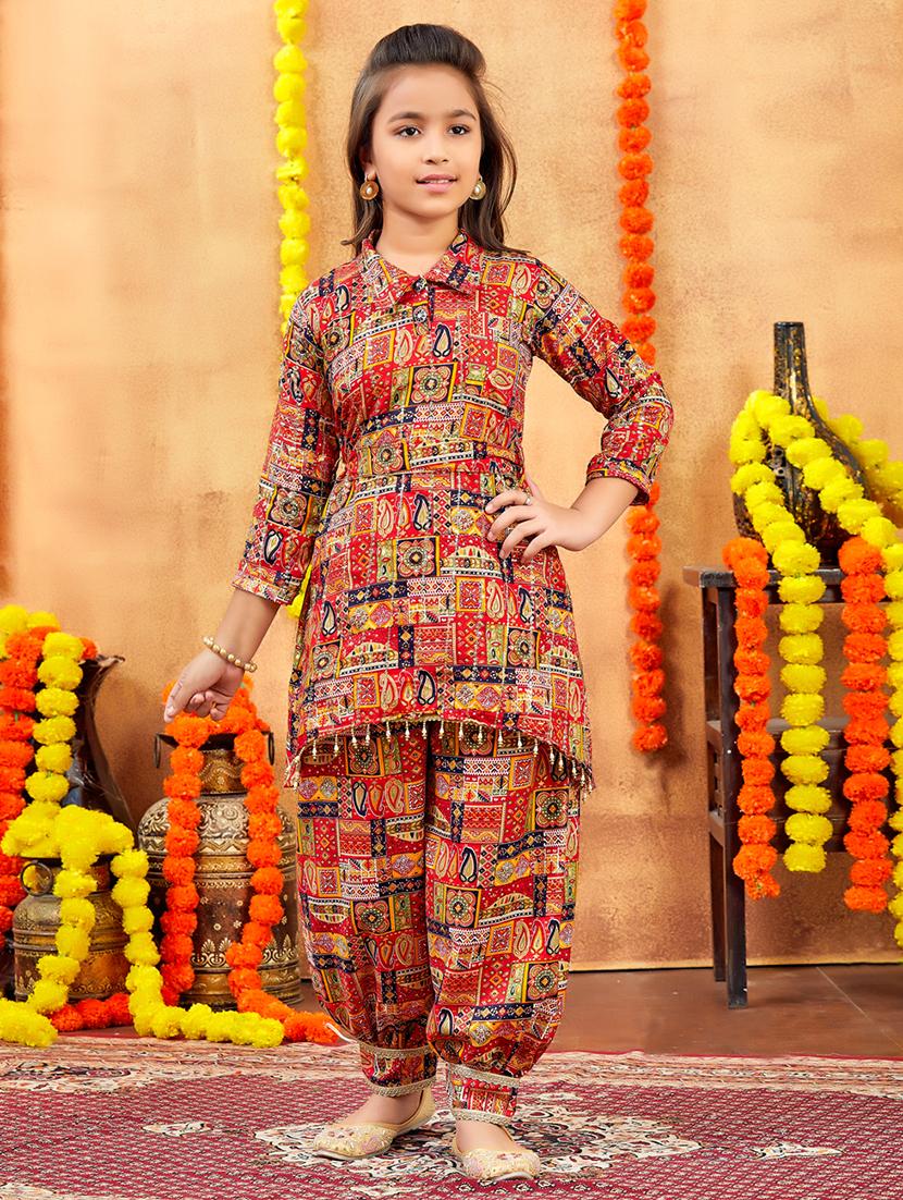 girls printed collared kurta and salwar set - 21900981 - Zoom Image - 0