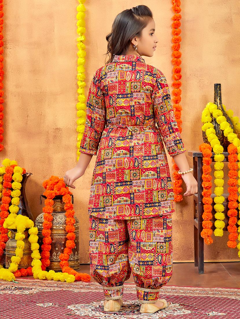 girls printed collared kurta and salwar set - 21900981 - Standard Image - 3