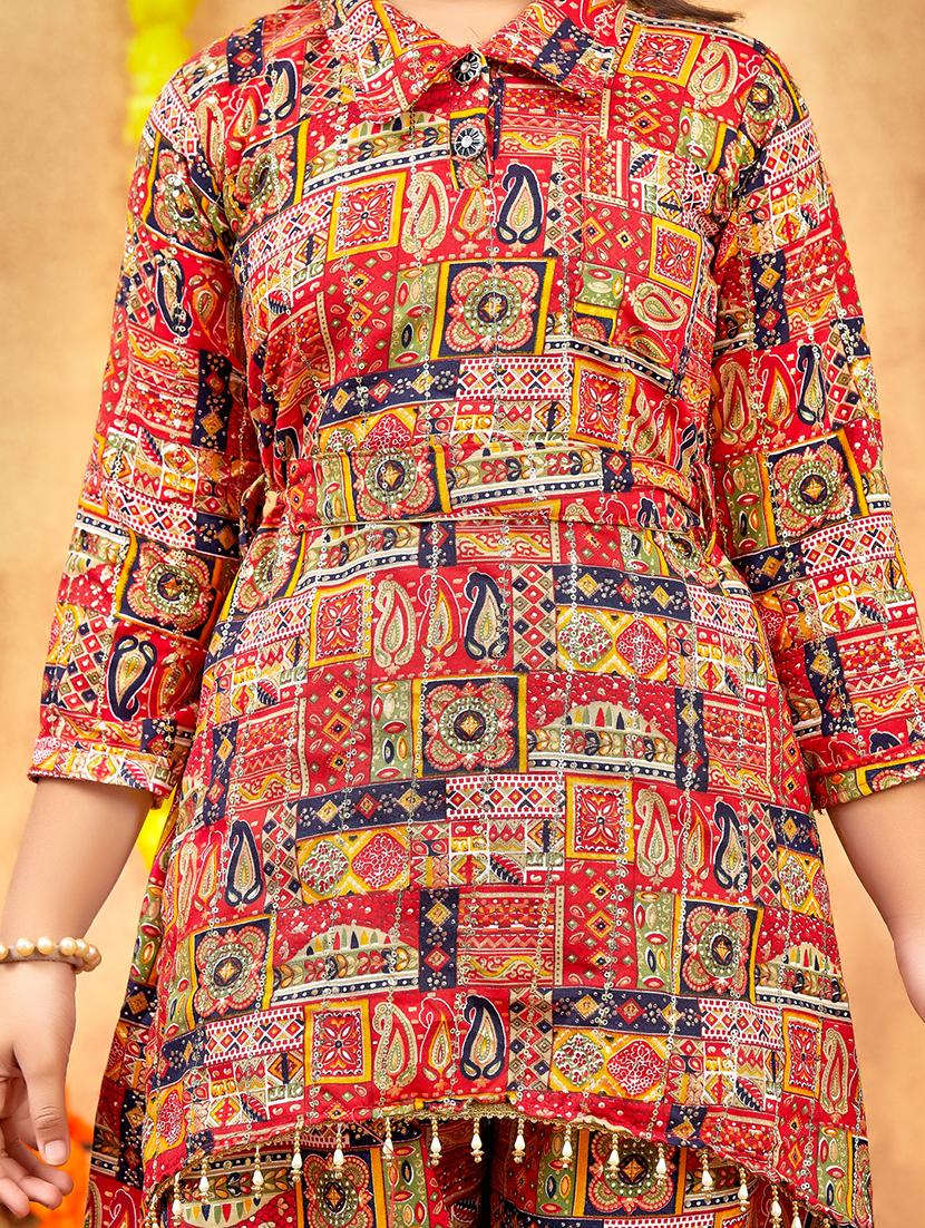girls printed collared kurta and salwar set - 21900981 - Standard Image - 5