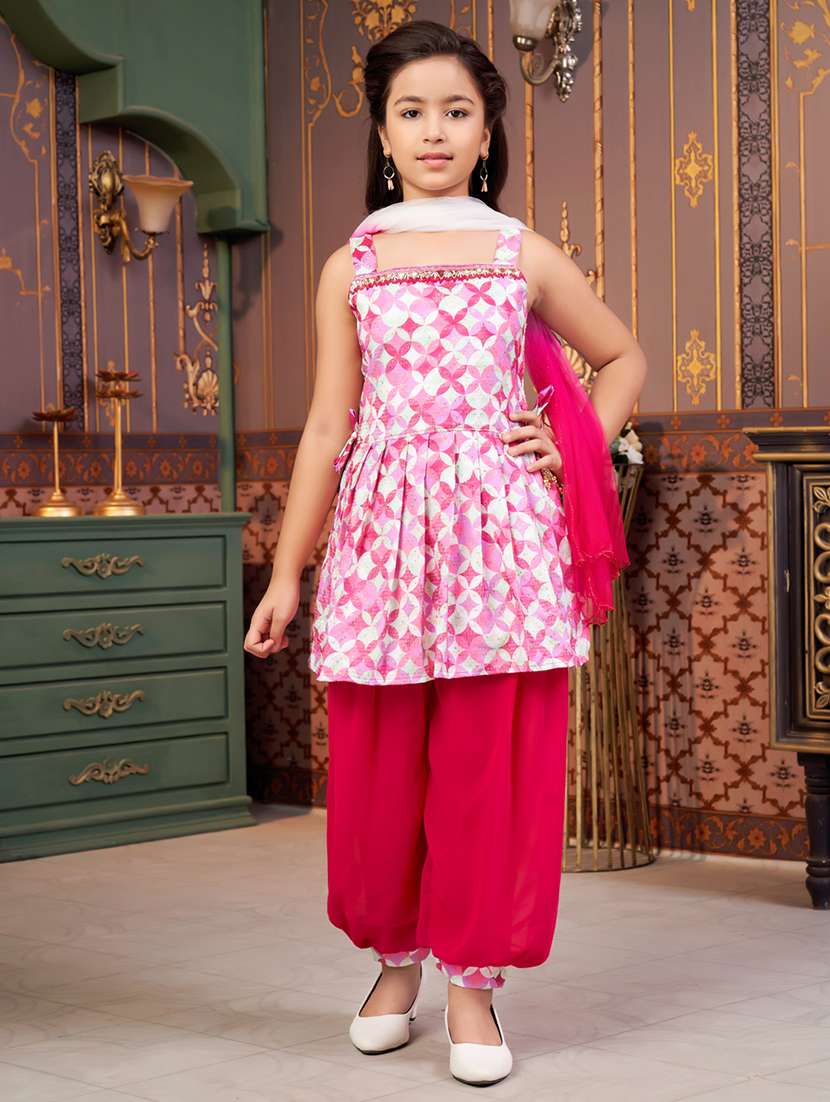 girls printed kurta and salwar with dupatta  