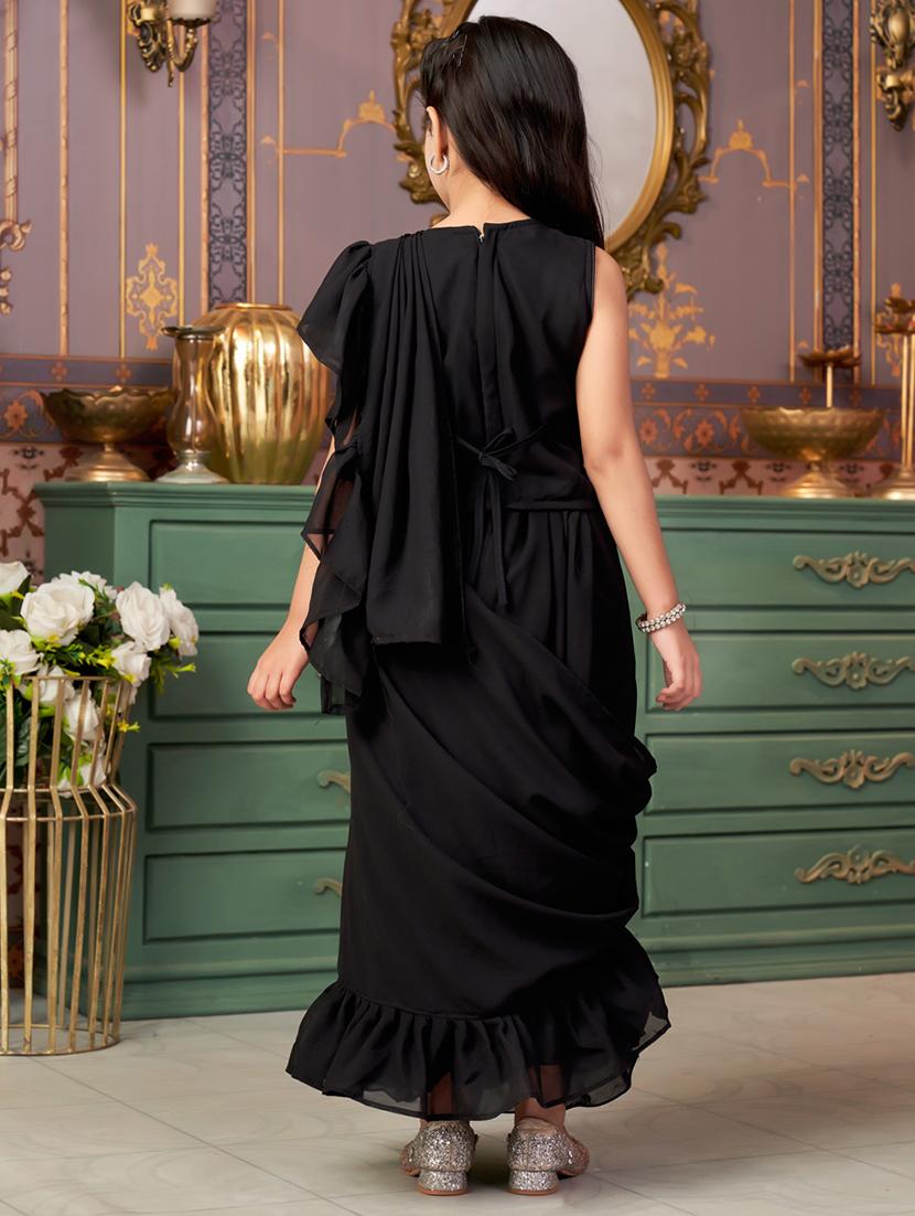 girls solid ready to wear saree with embellished blouse - 21901096 - Standard Image - 3