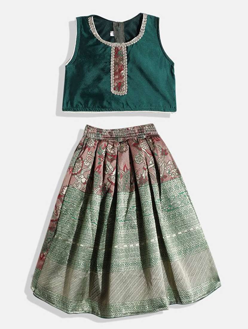 gilrs printed sleeveless lehenga choli set