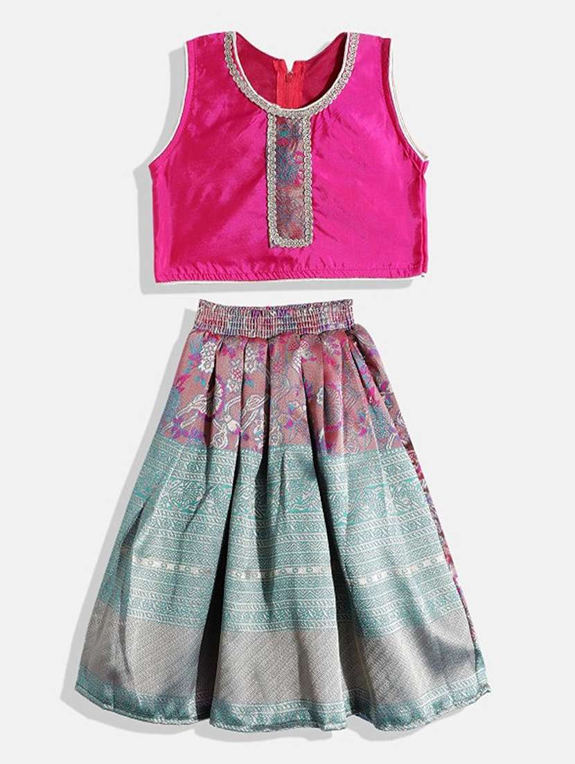 gilrs printed sleeveless lehenga choli set