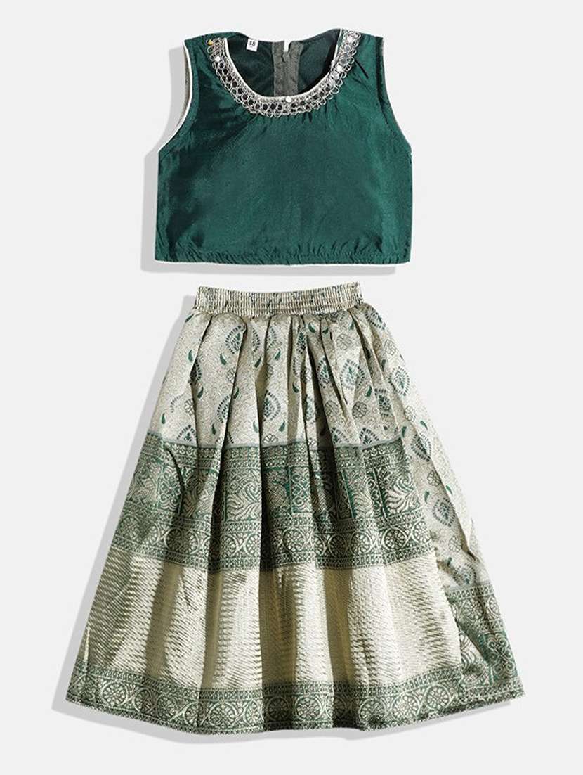 gilrs printed sleeveless lehenga choli set