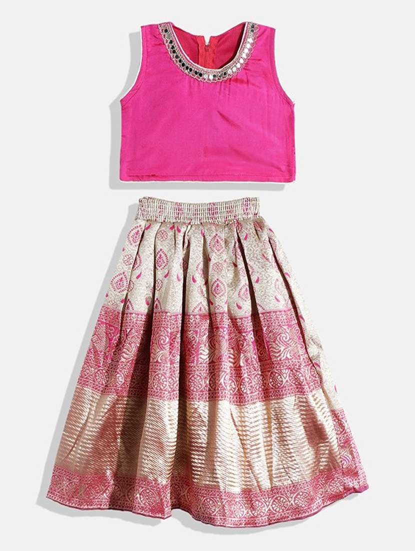 gilrs printed sleeveless lehenga choli set