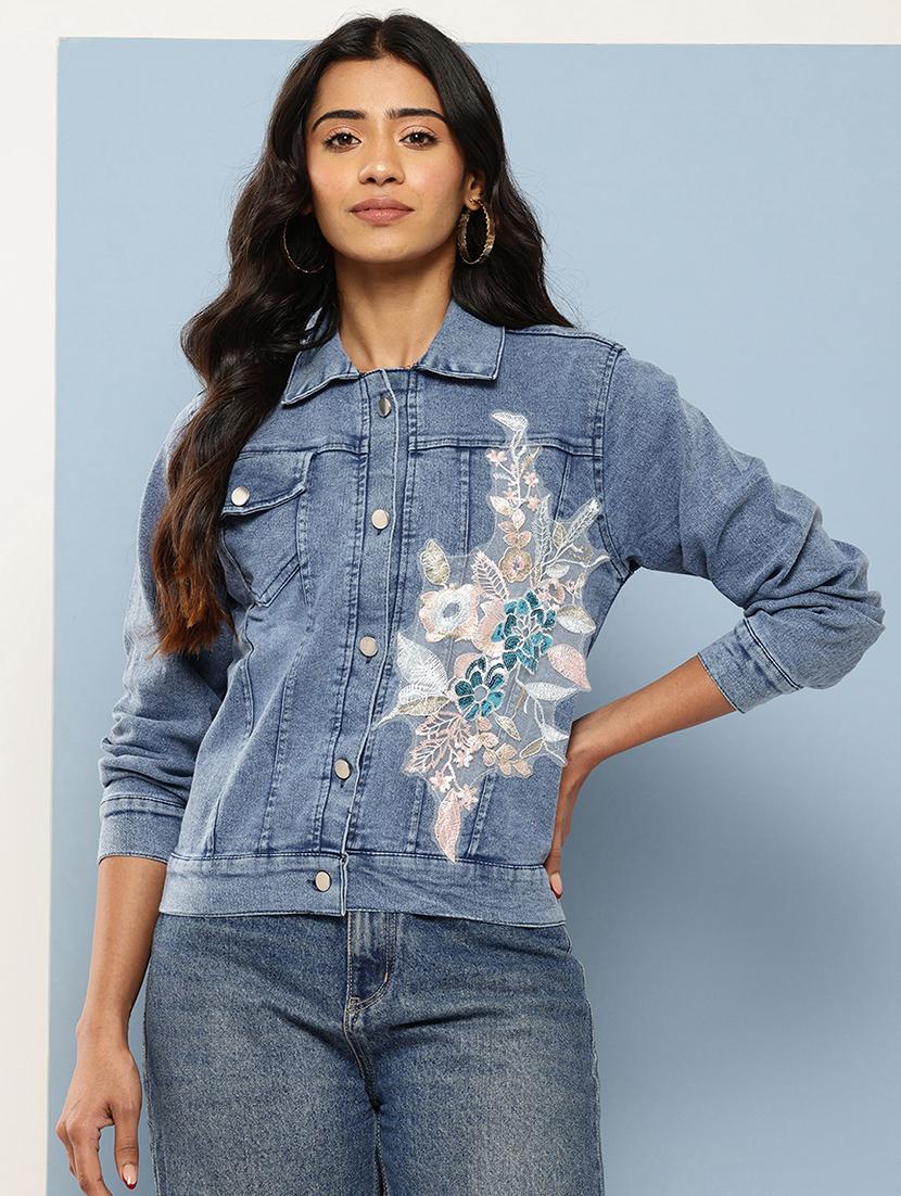 women embroidered long sleeves denim jacket - 21901182 - Zoom Image - 0