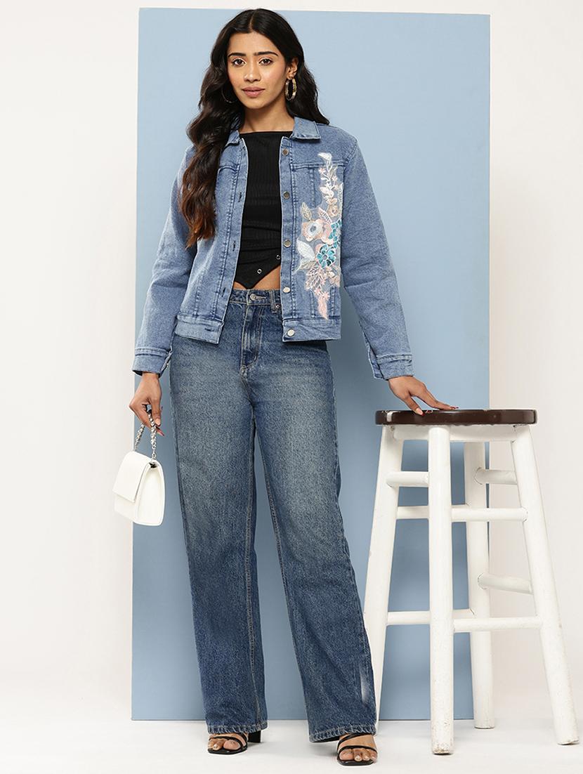 women embroidered long sleeves denim jacket - 21901182 - Standard Image - 3