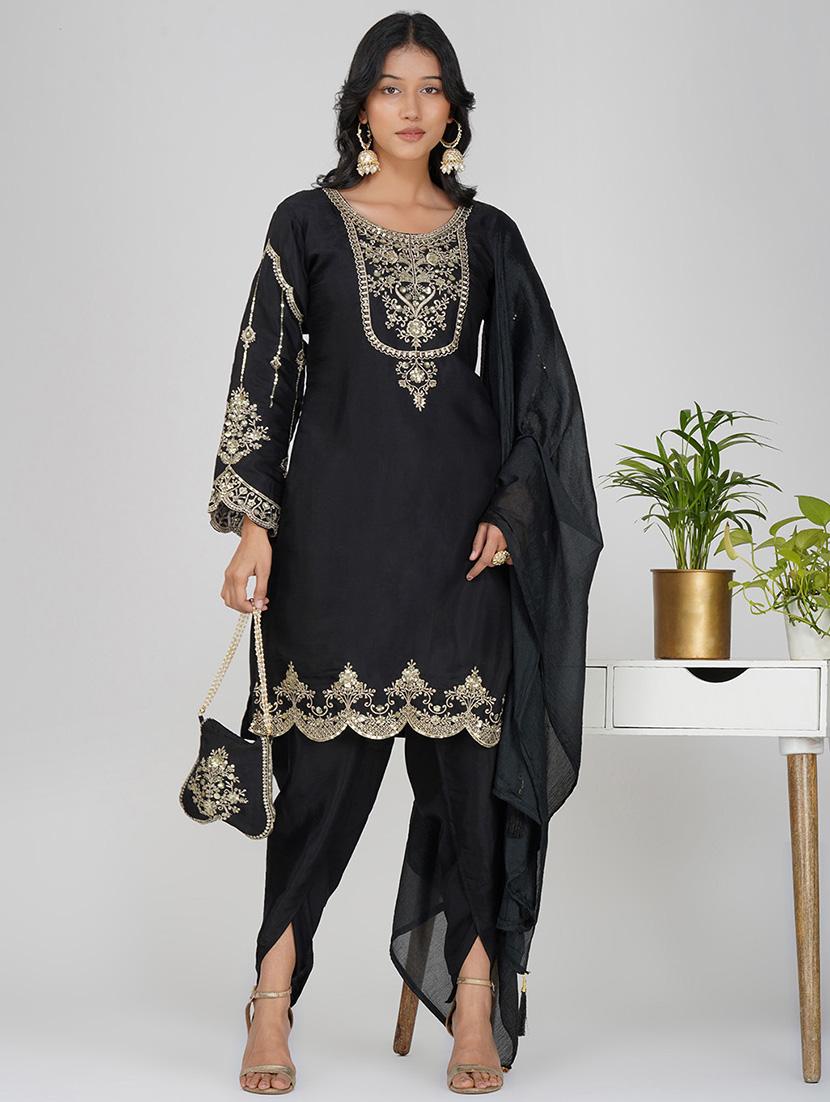 women black long sleeve dhoti kurta with dupatta set - 21901366 - Zoom Image - 0