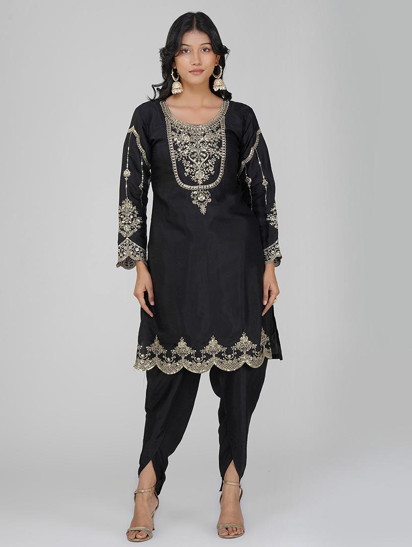 women black long sleeve dhoti kurta with dupatta set - 21901366 - Standard Image - 5