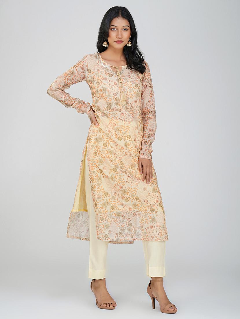 women beige long sleeve kurta pant with dupatta set - 21901383 - Standard Image - 3