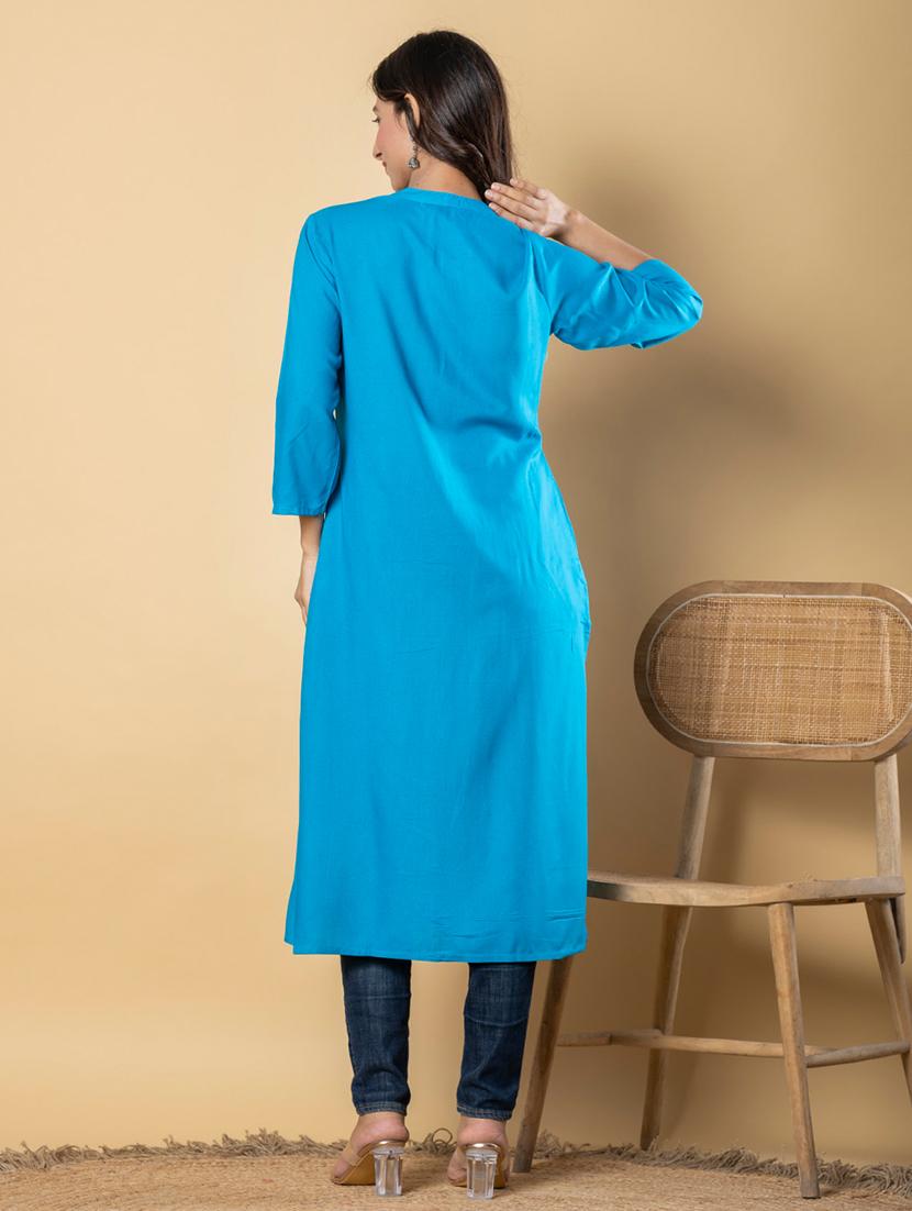 women embroidered three quarter sleeve straight kurta - 21901390 - Standard Image - 3