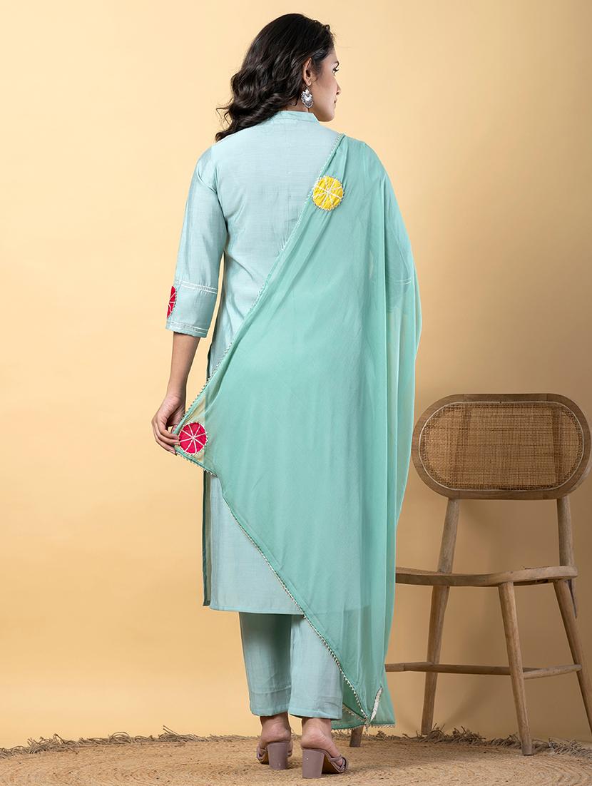 women three quarter sleeve kurta pant with dupatta set - 21901536 - Standard Image - 3