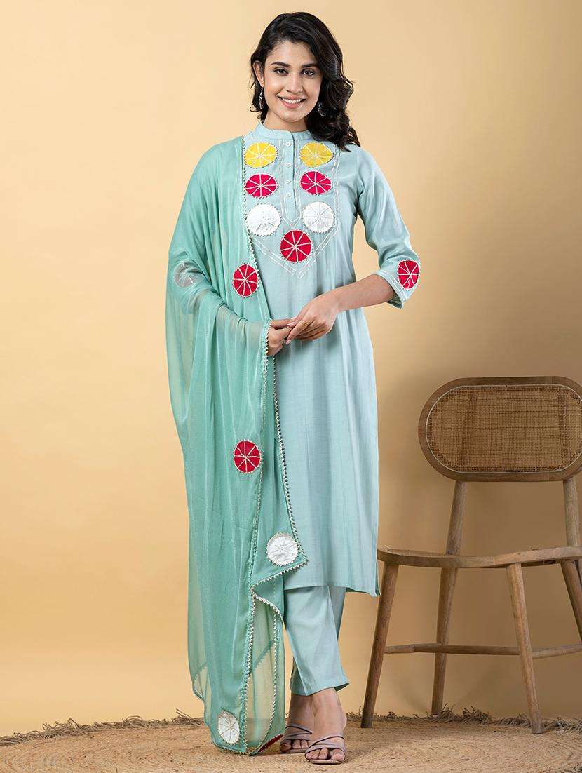 women three quarter sleeve kurta pant with dupatta set - 21901536 -  Standard Image - 3