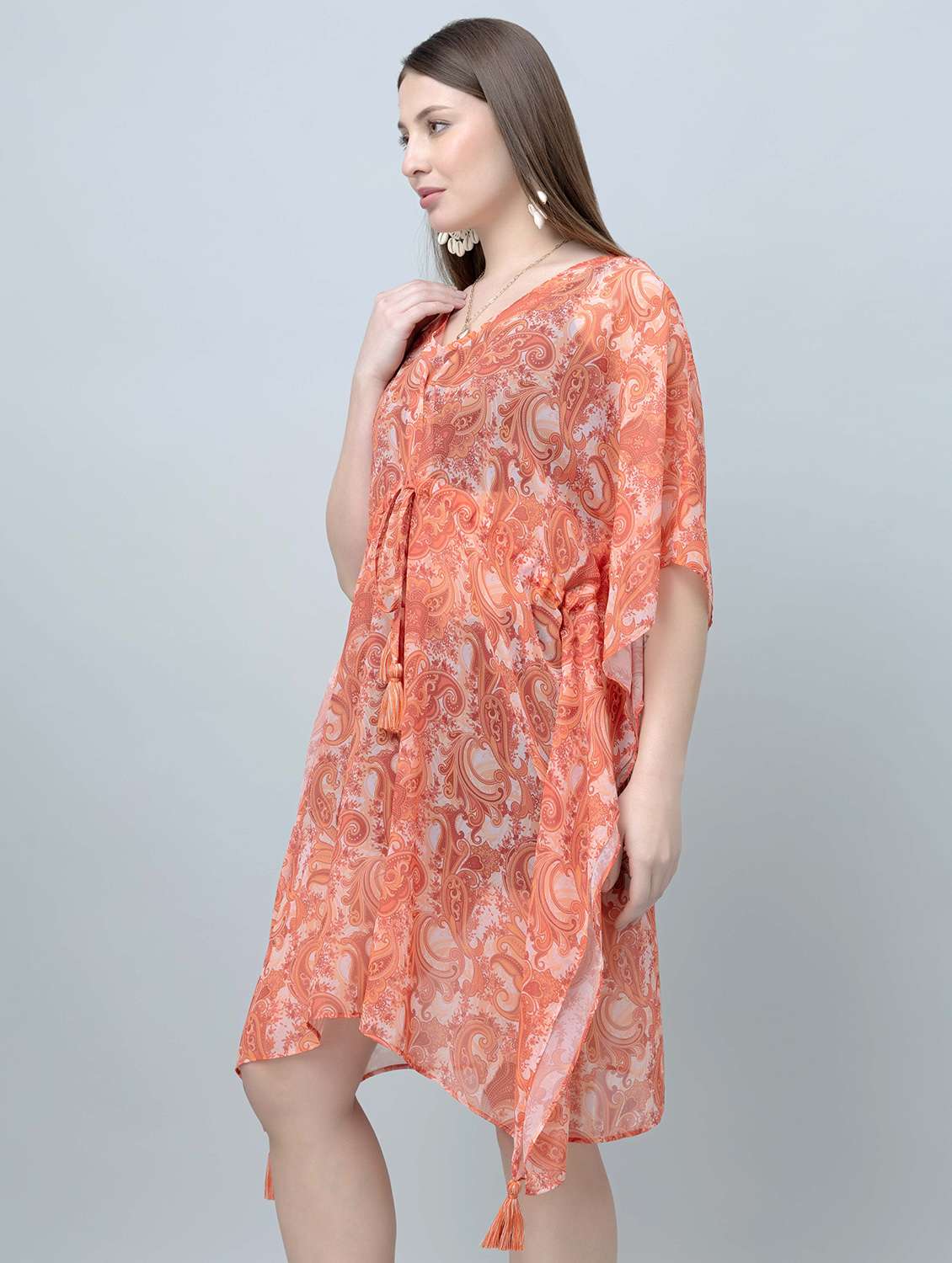 Women Printed Kimono Sleeves Kaftan Dress