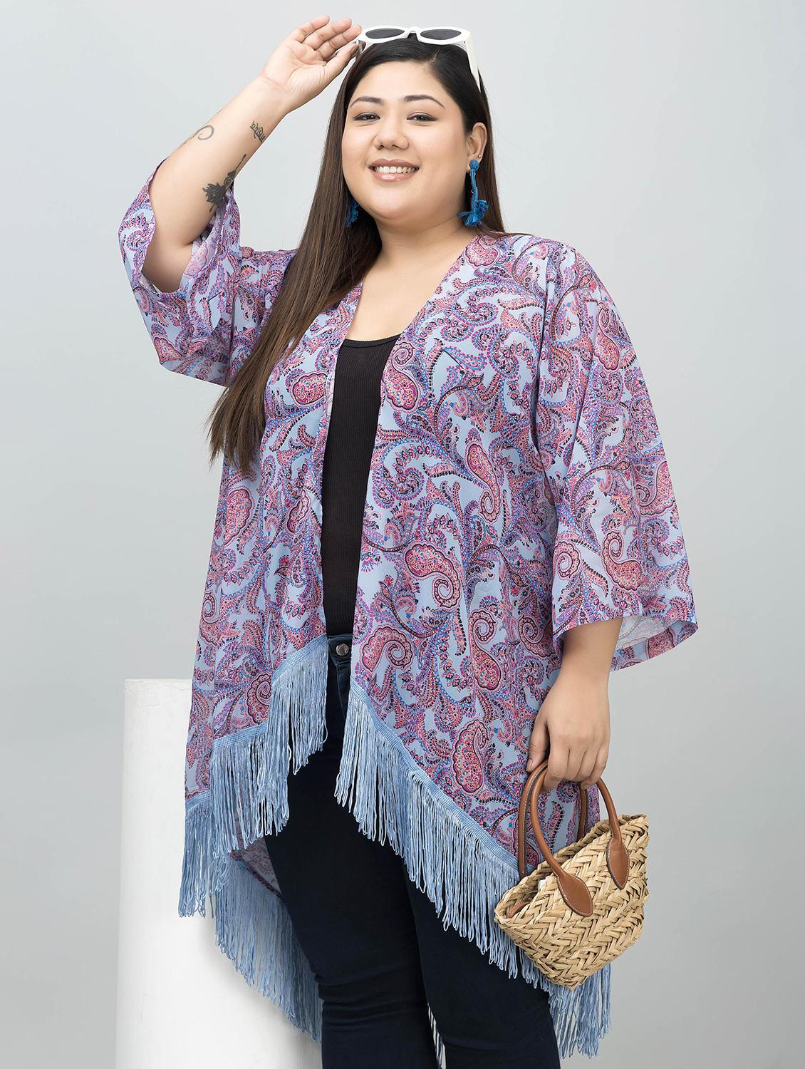 women plus size printed fringed hem shrug - 21901587 -  Zoom Image - 0