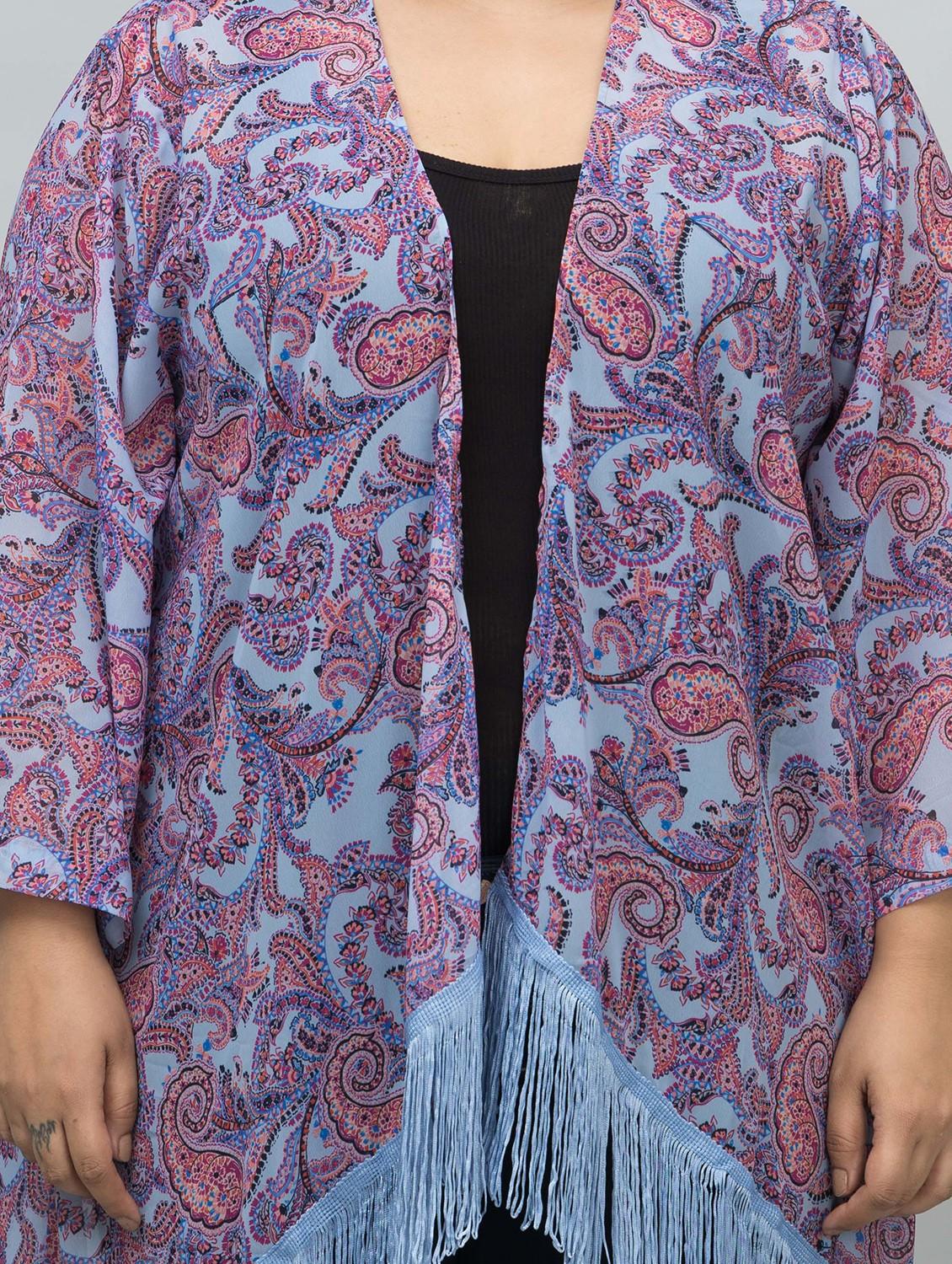 women plus size printed fringed hem shrug - 21901587 - Standard Image - 5