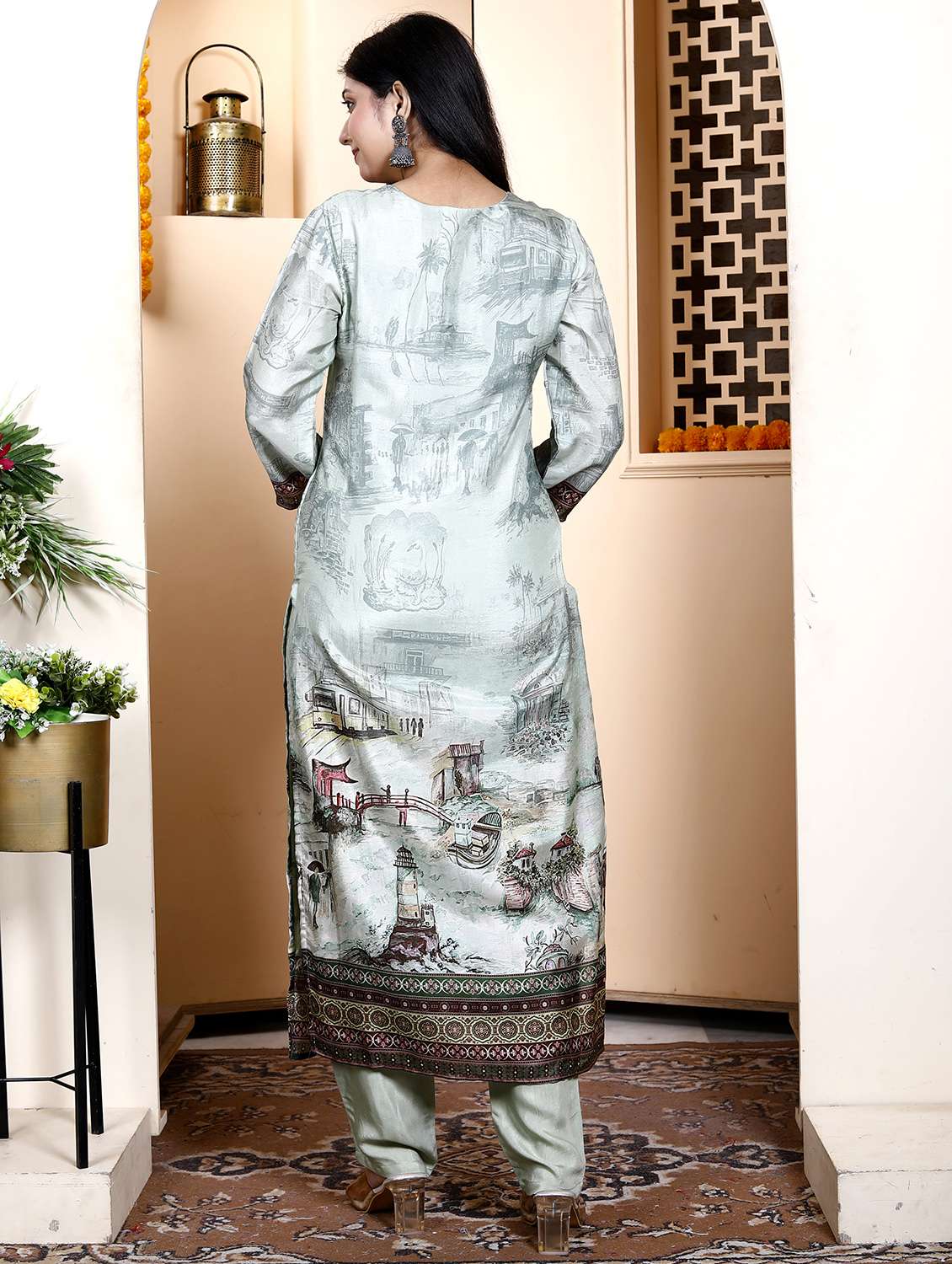 women three quarter sleeve kurta pant with dupatta set - 21901611 -  Standard Image - 3