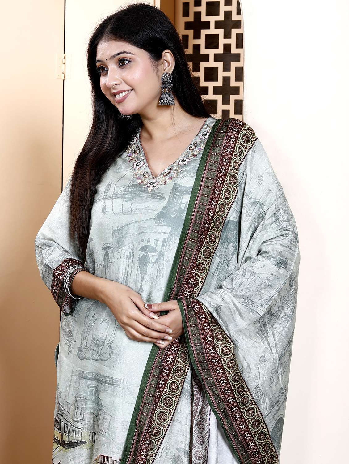 women three quarter sleeve kurta pant with dupatta set - 21901611 -  Standard Image - 5