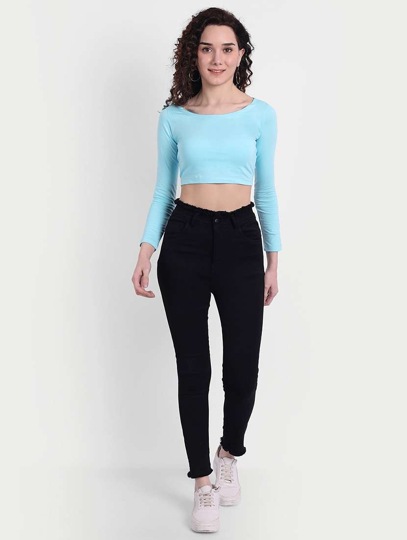 women solid long sleeves crop top - 21903525 -  Standard Image - 3