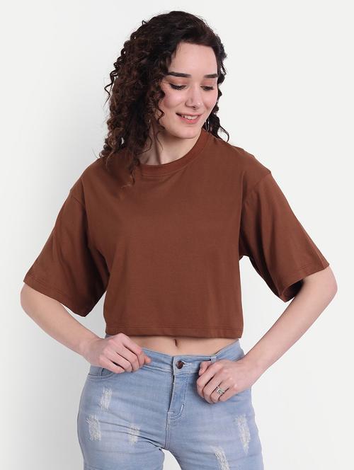 women solid short sleeves crop t-shirt - 21903533 - Standard Image - 0