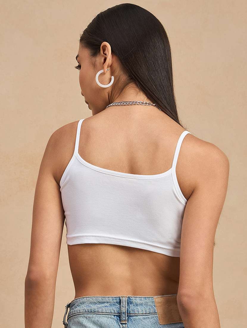 women solid shoulder strap crop top - 21903584 -  Standard Image - 3