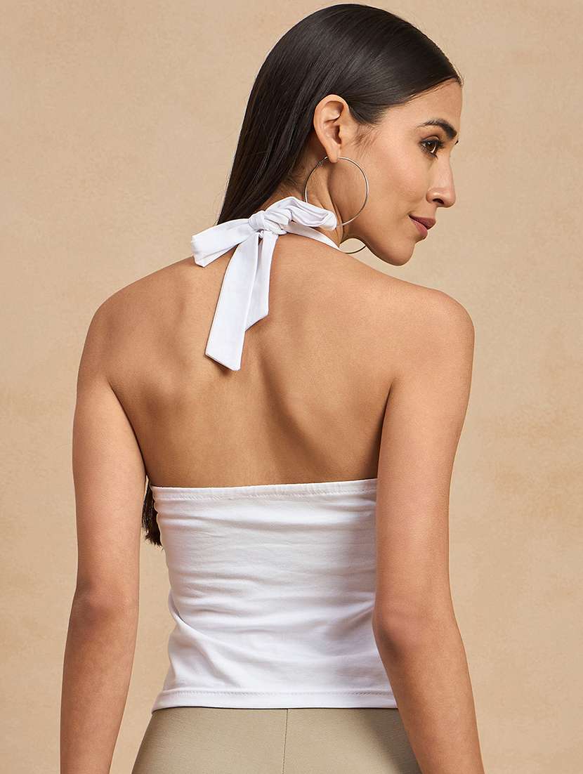 women solid halter neck crop top - 21903588 -  Standard Image - 3