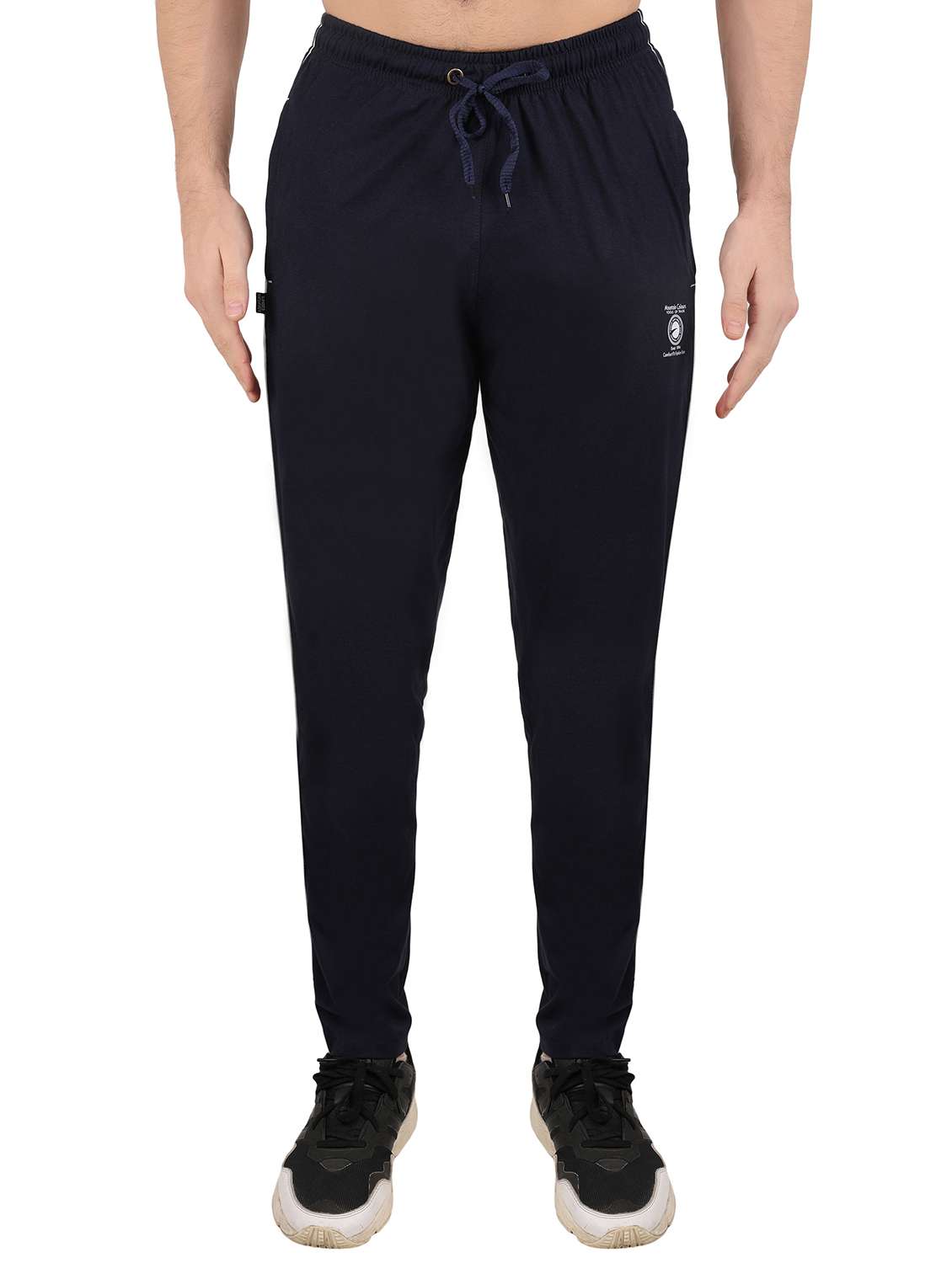 men solid mid rise full length track pant