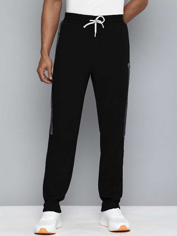 men solid mid rise full length track pant