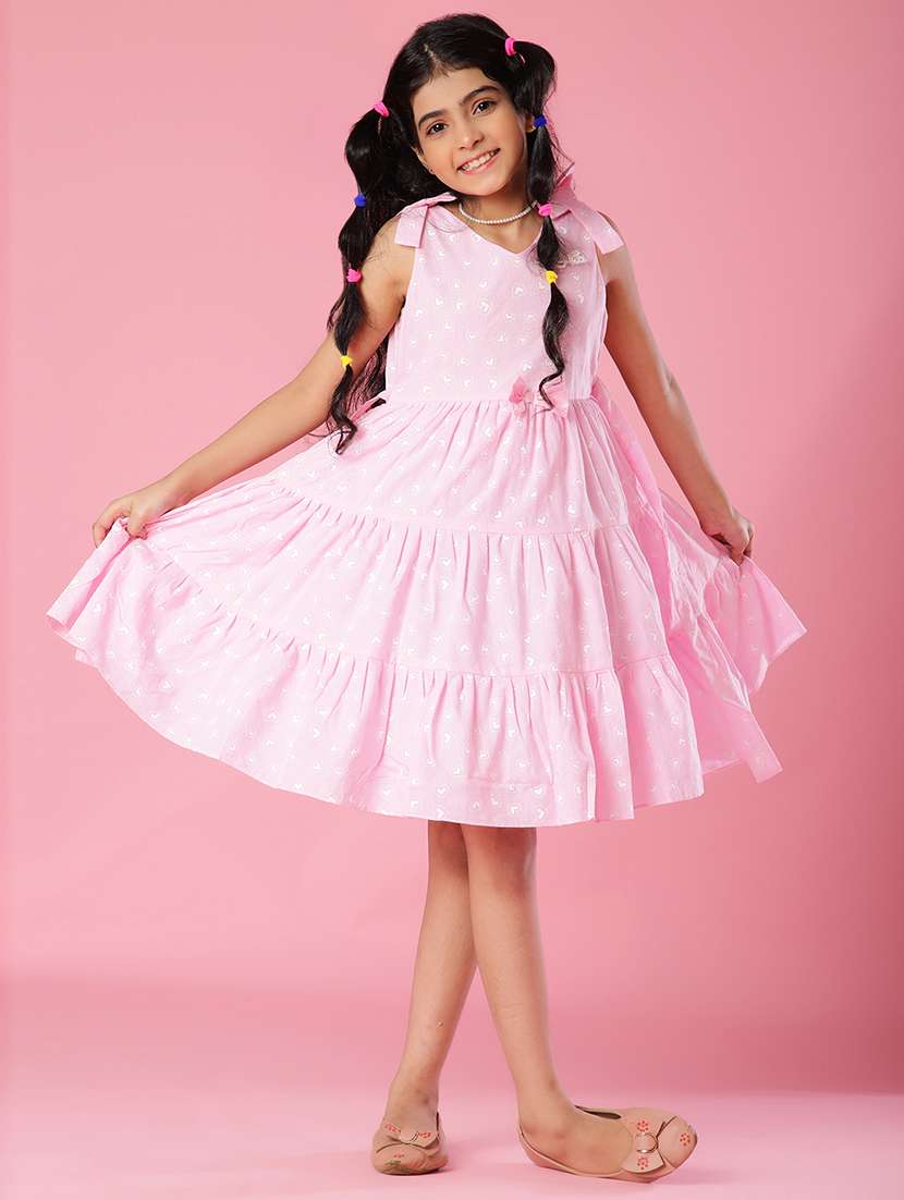 girls polka doted sleeveless tiered frock